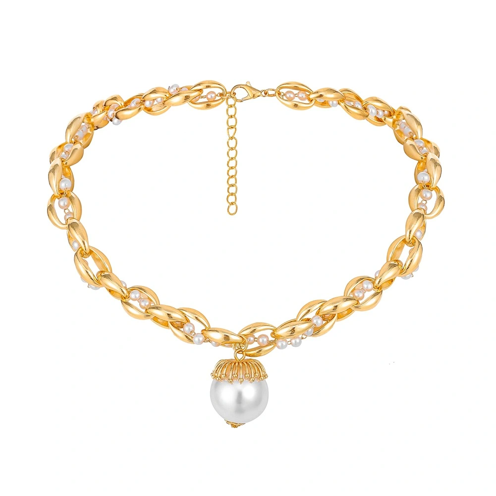 Single Layer Short Large Pearl Thick Chain Necklace