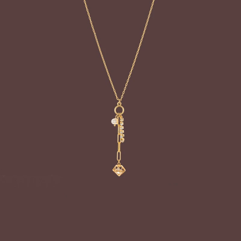 Frosty Ins Wind Necklace Female Real Gold Plated Zircon Pendant Chain