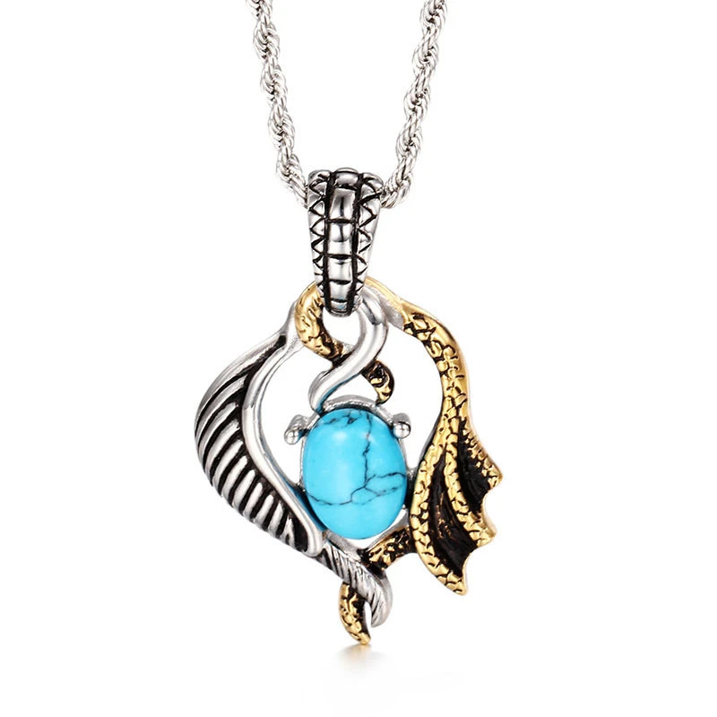 Artificial Turquoise Stainless Steel Necklace Men's Pendant