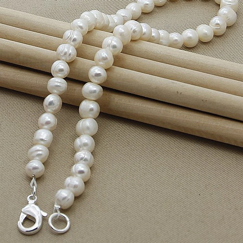 Silver Plated Shrimp Clasp Pearl Necklace Korean Version Hot Sale