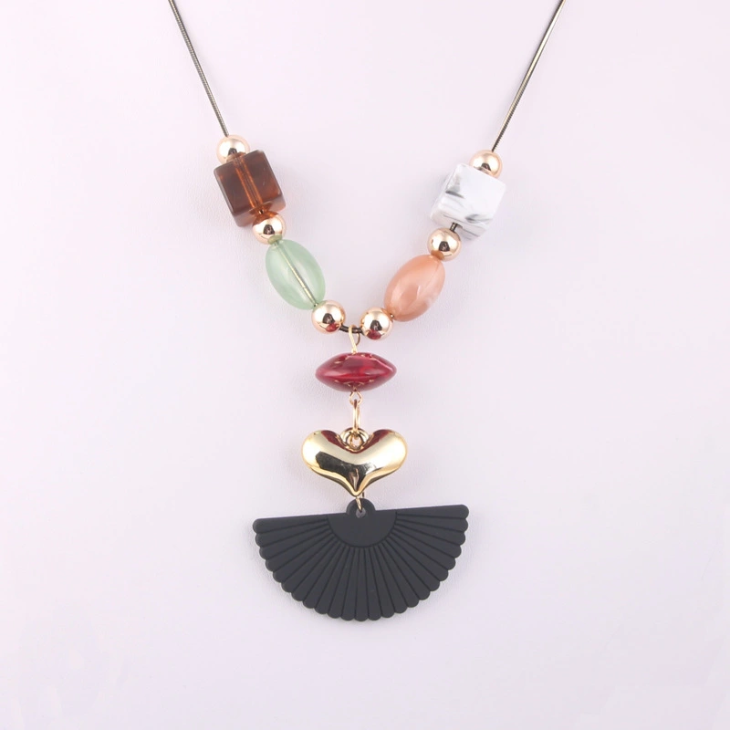 Heart-shaped Long Sweater Chain Autumn And Winter Geometric Fan-shaped Resin Necklace