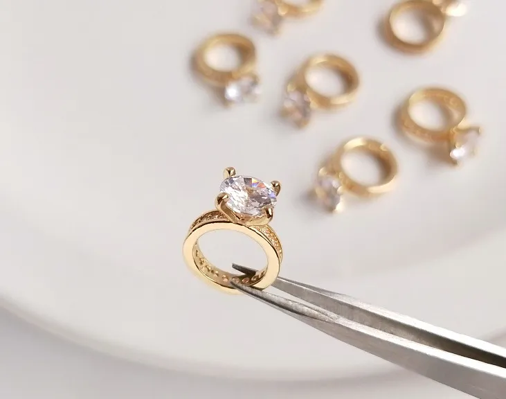 Gold Inlaid Zircon Ring Pendant Handmade Diy Carat Diamond Ring Ring Necklace Clavicle Chain Pendant