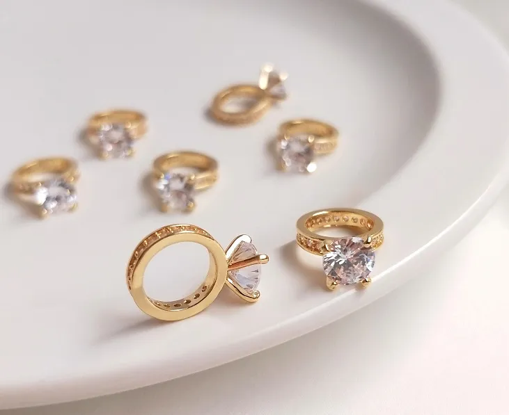 Gold Inlaid Zircon Ring Pendant Handmade Diy Carat Diamond Ring Ring Necklace Clavicle Chain Pendant