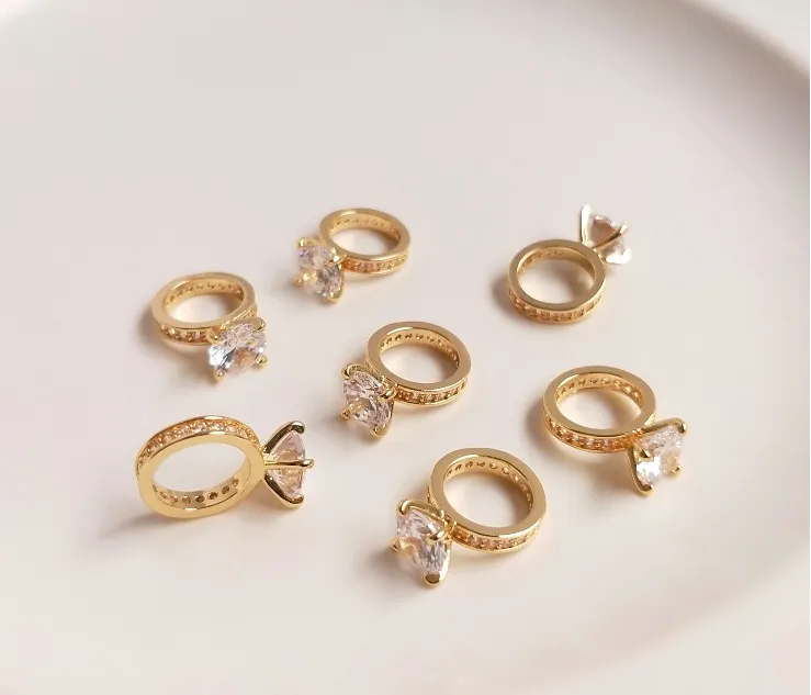 Gold Inlaid Zircon Ring Pendant Handmade Diy Carat Diamond Ring Ring Necklace Clavicle Chain Pendant