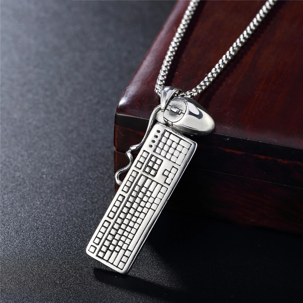 Vintage Mouse And Keyboard Titanium Steel Pendant Necklace