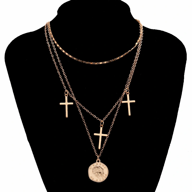 Multilayer Cross Pendant Necklace Personality Fashion Portrait Clavicle Chain