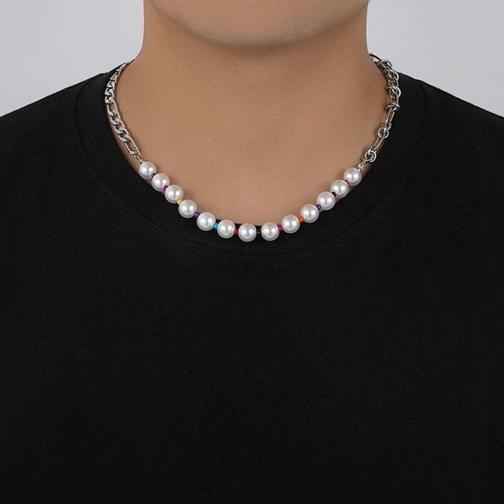 Stainless Steel Chain Pearl Stitching Necklace