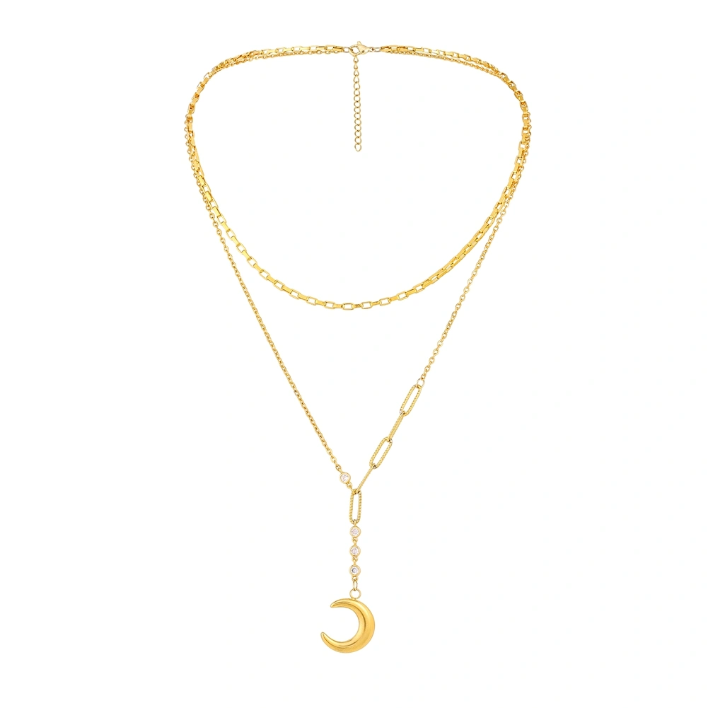 Double-layer Stainless Steel Vacuum Gold-plated Moon Necklace