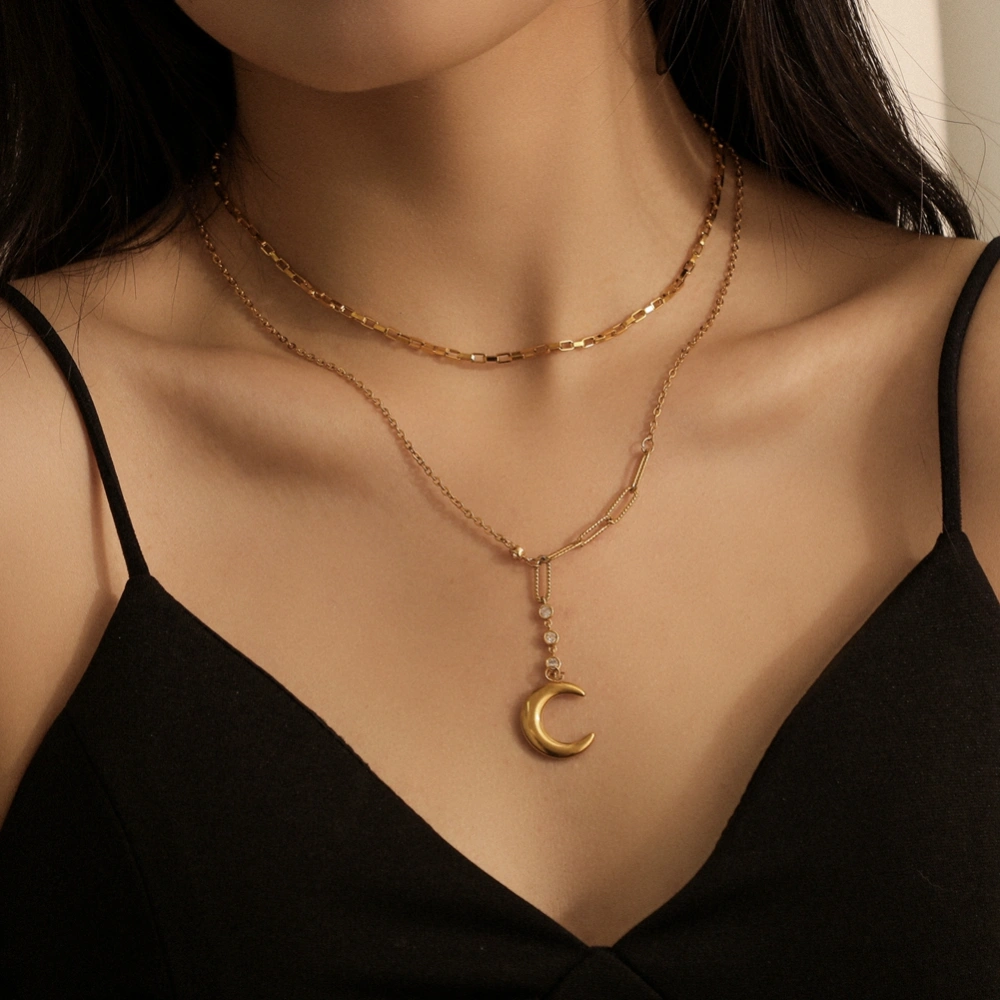 Double-layer Stainless Steel Vacuum Gold-plated Moon Necklace