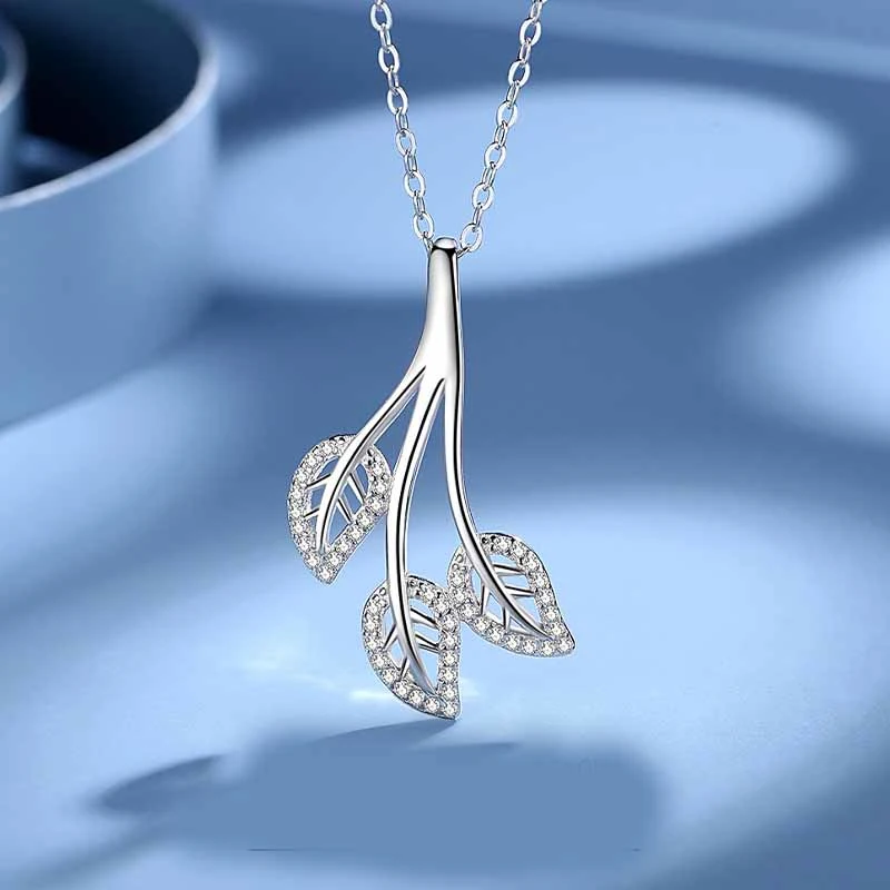 Fashion Sterling Silver Long Leaf Pendant