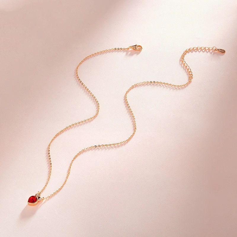 Female 925 Silver Small Red Heart Clavicle Chain Ins Wind Crystal Necklace