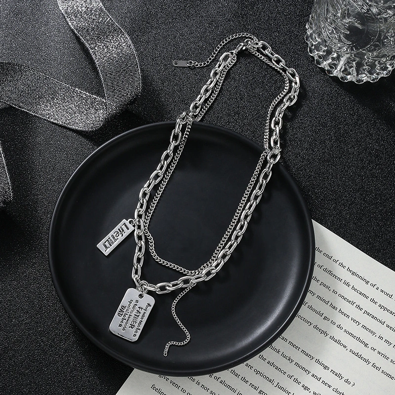 Titanium Steel Design Simple Letter Square Brand Pendant Necklace