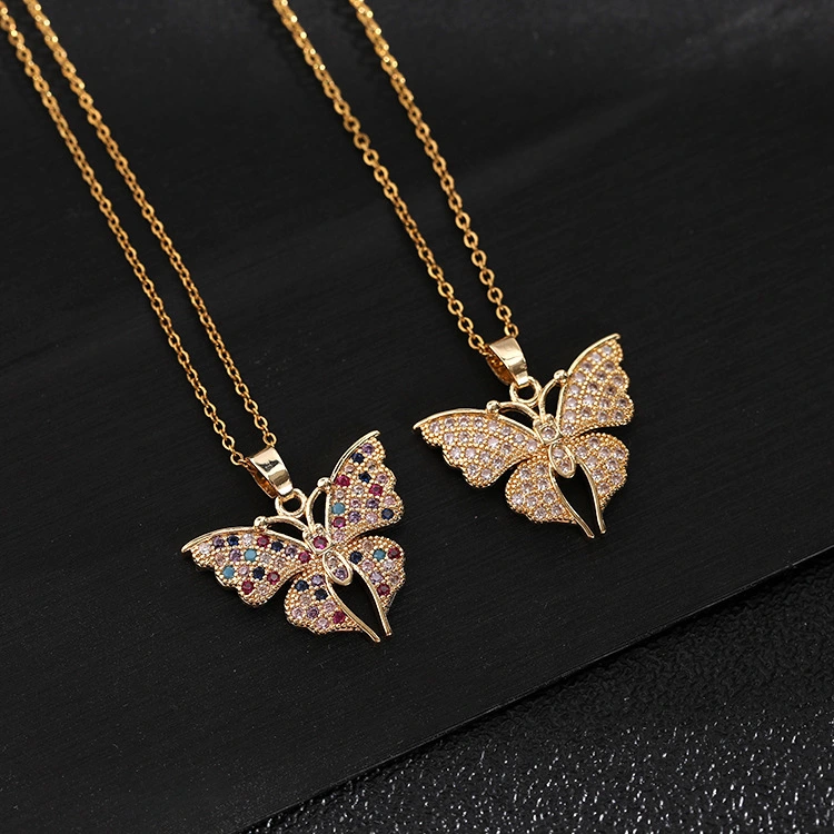 Creative Clavicle Chain Colorful Zircon Butterfly Pendant Necklace