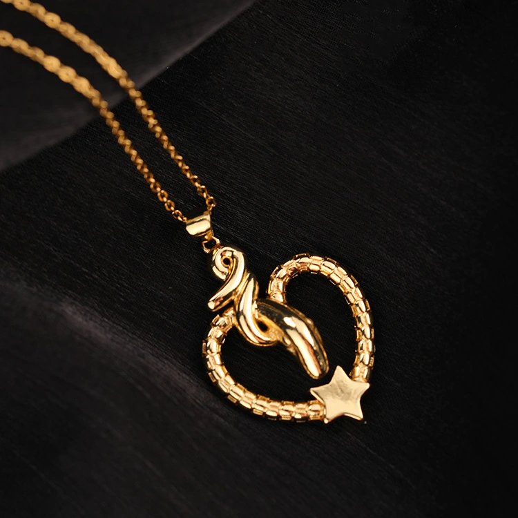 Heart Shaped Zodiac Animal Pendant Gold Plated Clavicle Chain Snake Necklace