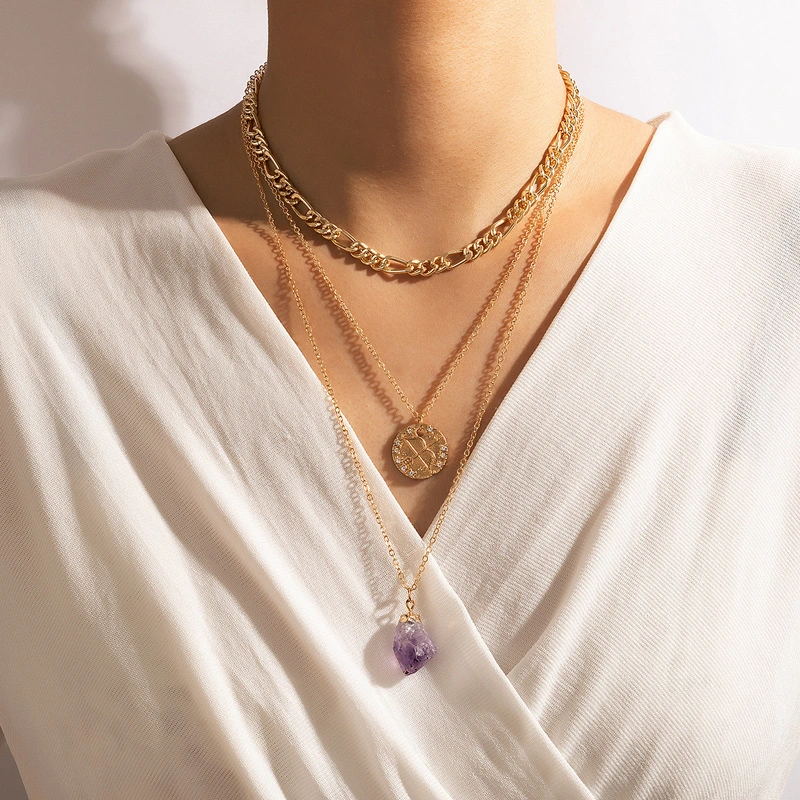 Irregular Spell Purple Crystal Stone Necklace