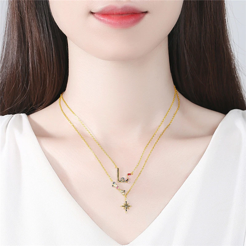 Korean Style Fashion Temperament Ladies Letter Niche Design Double Layer Pendant