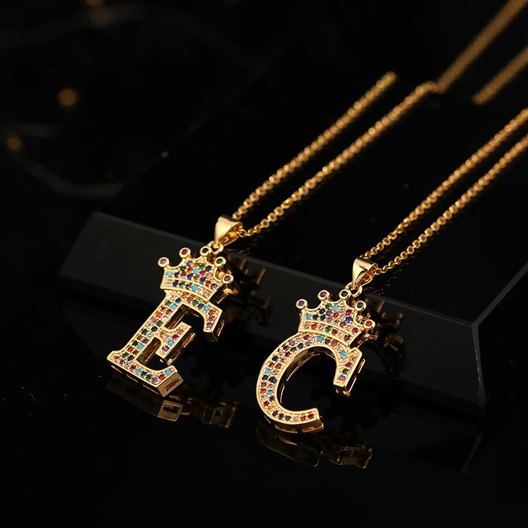 Micro-inlaid Colorful Zircon Hip-hop Personality 26 Letters Pendant Necklace