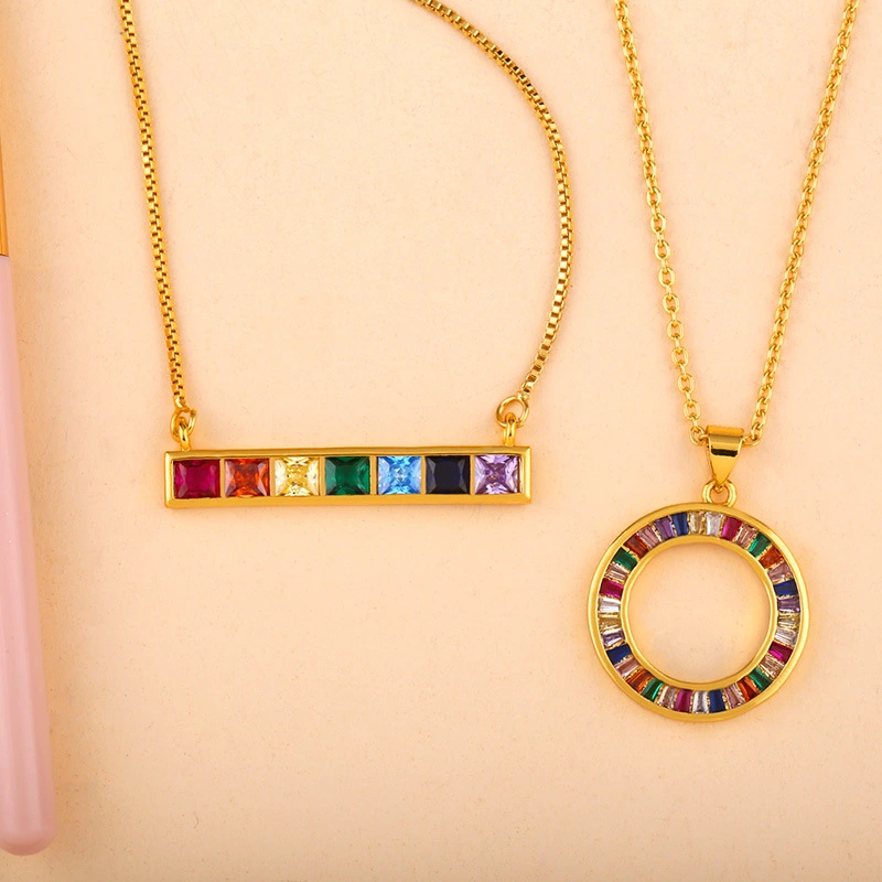 Colorful Zircon Inlaid Necklace Geometric Pendant