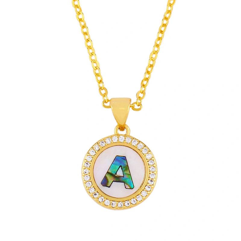 Round Color Shell 26 Letters Diamond Necklace