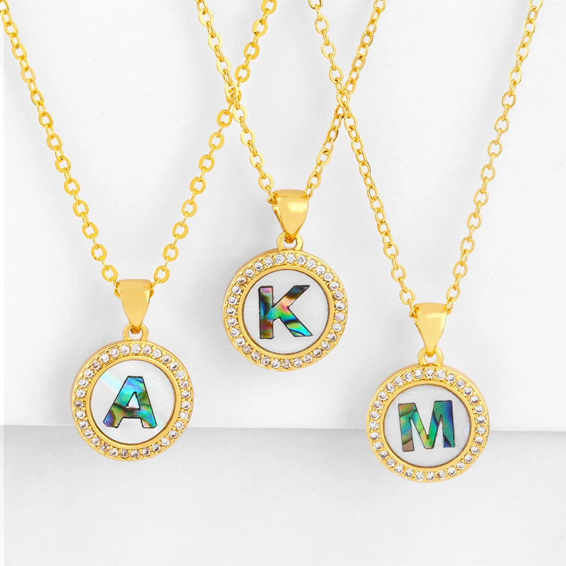 Round Color Shell 26 Letters Diamond Necklace