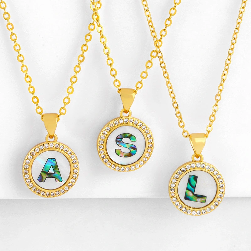 Round Color Shell 26 Letters Diamond Necklace