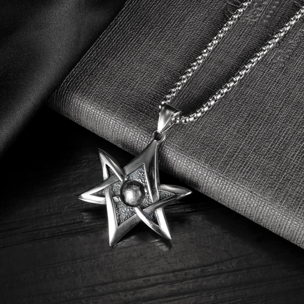 Vintage Punk Personality Six-pointed Star Stainless Steel Pendant Necklace