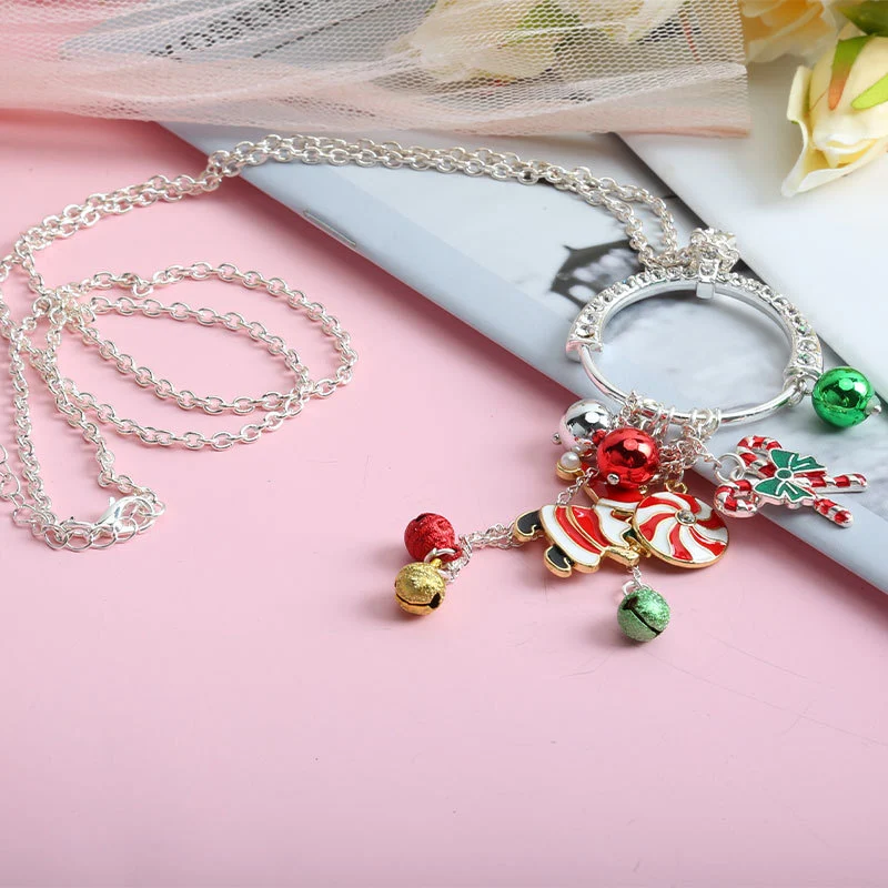 Christmas Alloy Santa Hat Gift Knot Bell Necklace