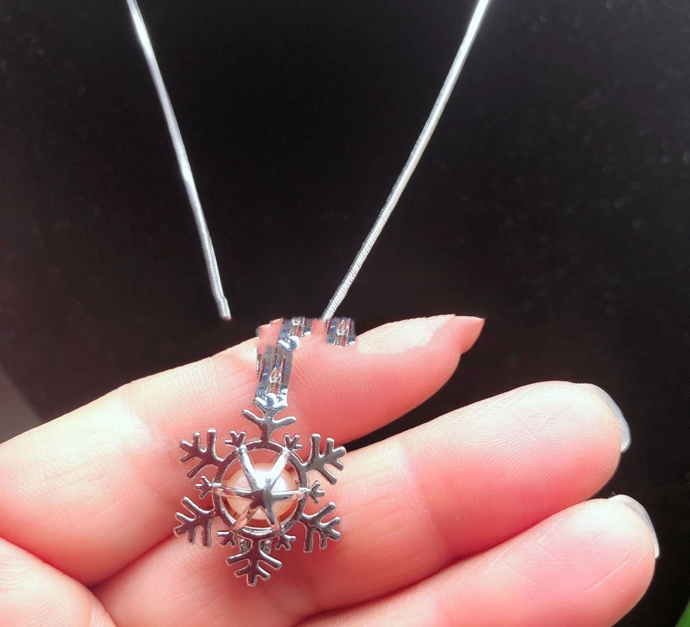 Snowflake Necklace Openable Pearl Cage