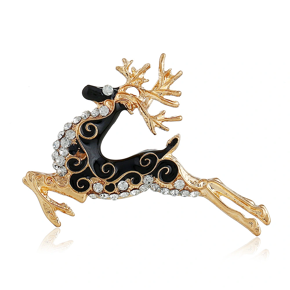 Black Deer Brooch With Diamond And Oil Drop Necklace Dual Purpose