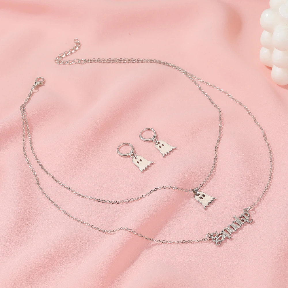 New Set Of Simple And Fun Double-layer Letter Little Ghost Necklace