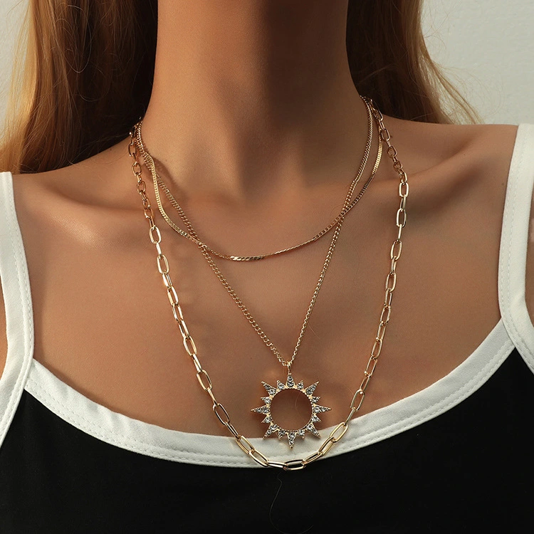 Popular Necklace Multi-layer Box Chain Sun