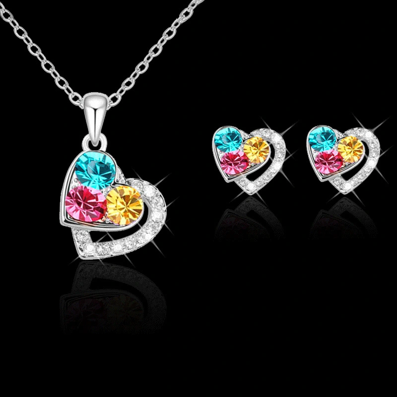 Fashion Women's Earrings Necklace Set Colored Full