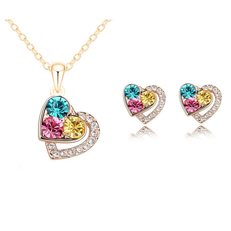 Fashion Women's Earrings Necklace Set Colored Full