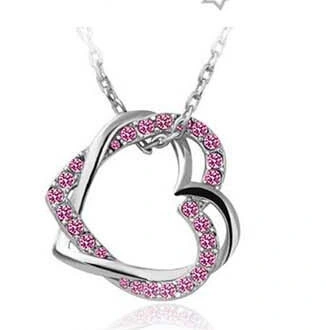 Creative Hollow Full Rhinestone Double Heart Winding Pendant Clavicle Chain