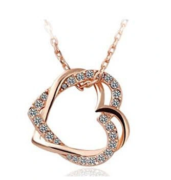 Creative Hollow Full Rhinestone Double Heart Winding Pendant Clavicle Chain