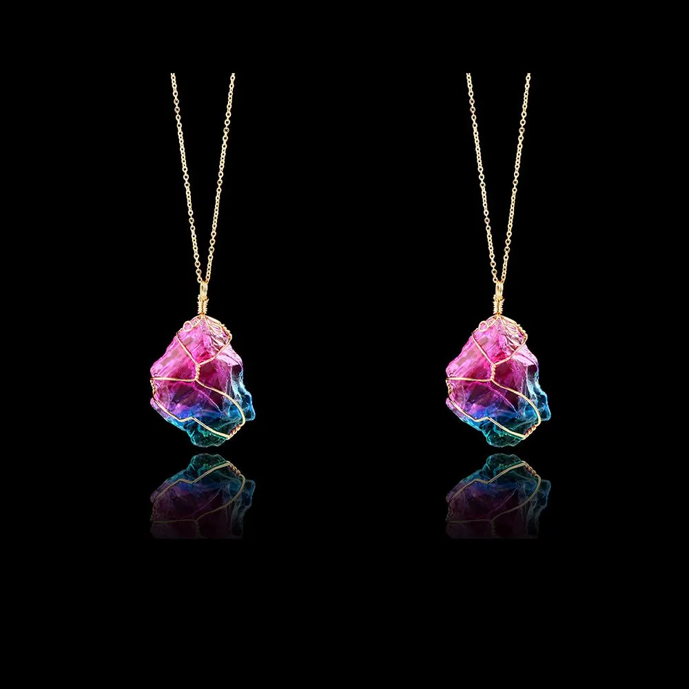 Colorful Natural Stone Winding Chain Necklace