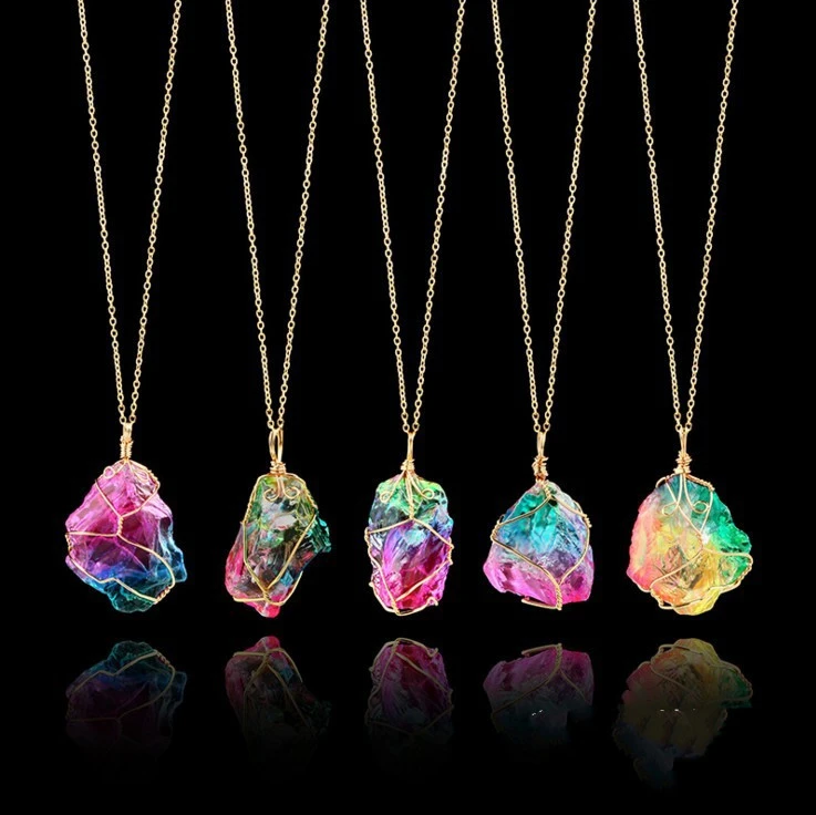 Colorful Natural Stone Winding Chain Necklace