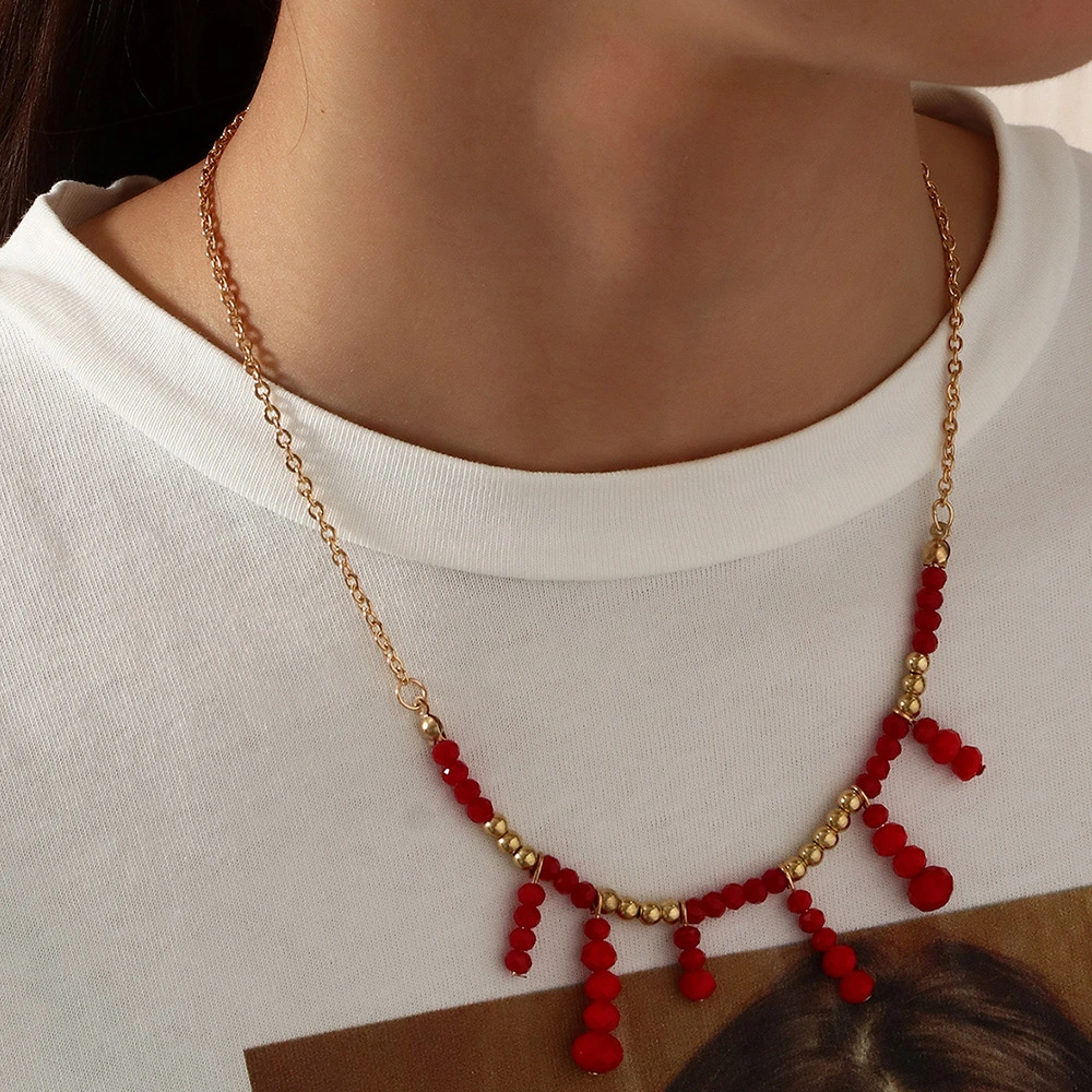 Halloween Blood Drop Personality Exaggerated Funny Red Rice Bead Necklace