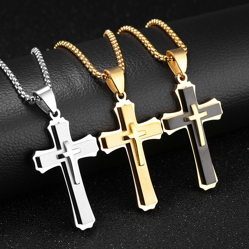 Hip Hop Titanium Steel Men's Cross Necklace Pendant