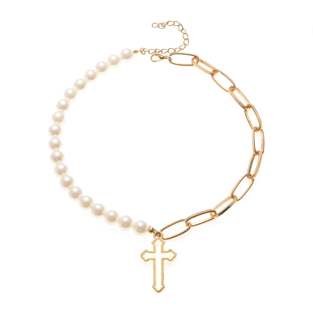 Jewelry Fashion Pearl Chain Cross Necklace