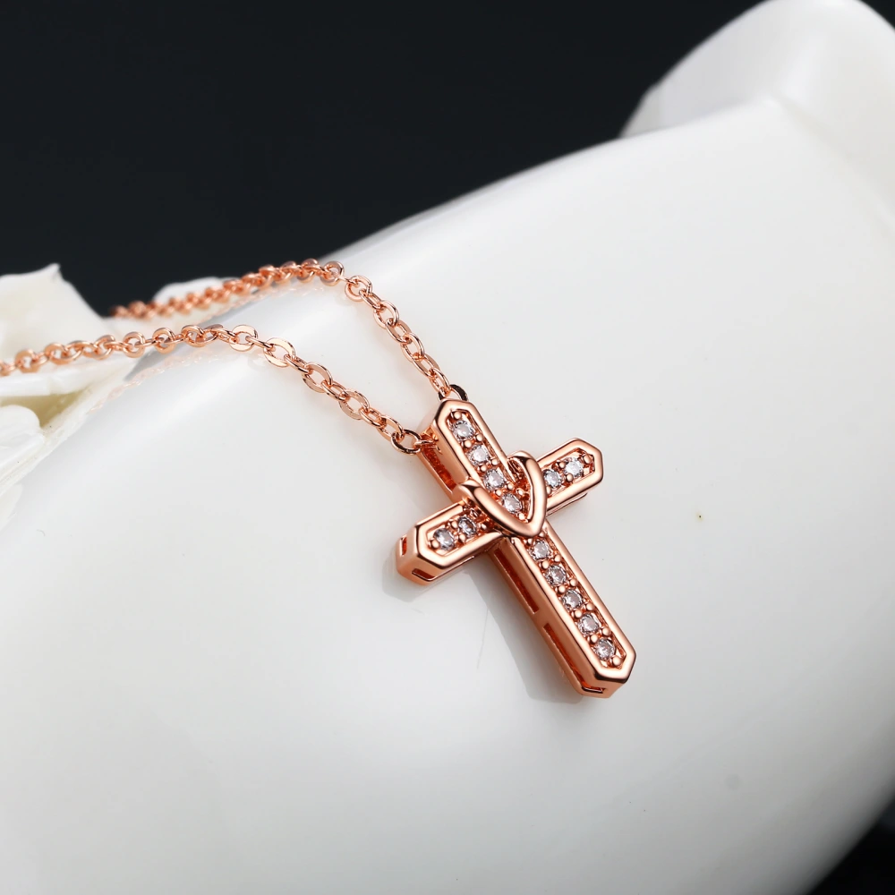 Zircon Wax Inlaid Real Gold Plated Cross Pendant Necklace