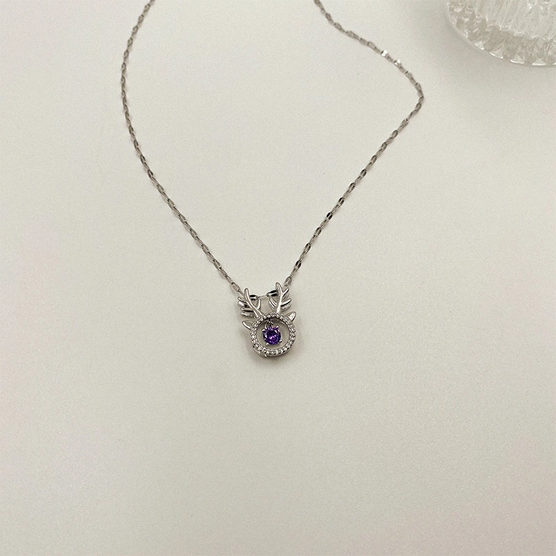 Christmas Elk Smart Purple Zircon Pendant Titanium Steel Clavicle Chain