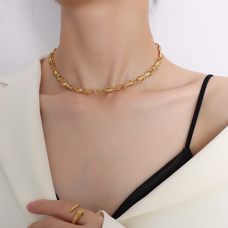 Simple Gold Blade Winding Necklace Bracelet Set