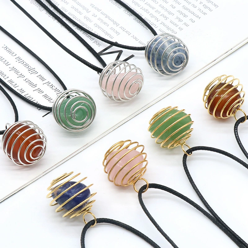 Natural Crystal Agate Semi-precious Stone Copper Wire Winding Spring Pendant