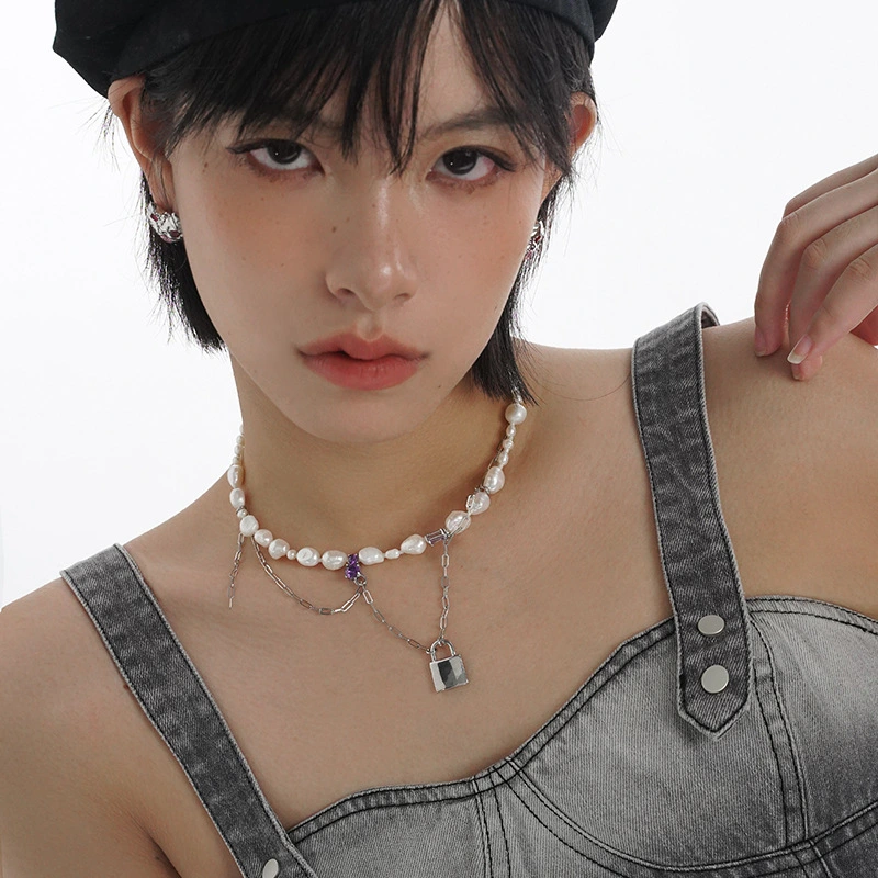 Natural Pearl Necklace Design Sense Diamond Hot Girl Y2k Clavicle Chain