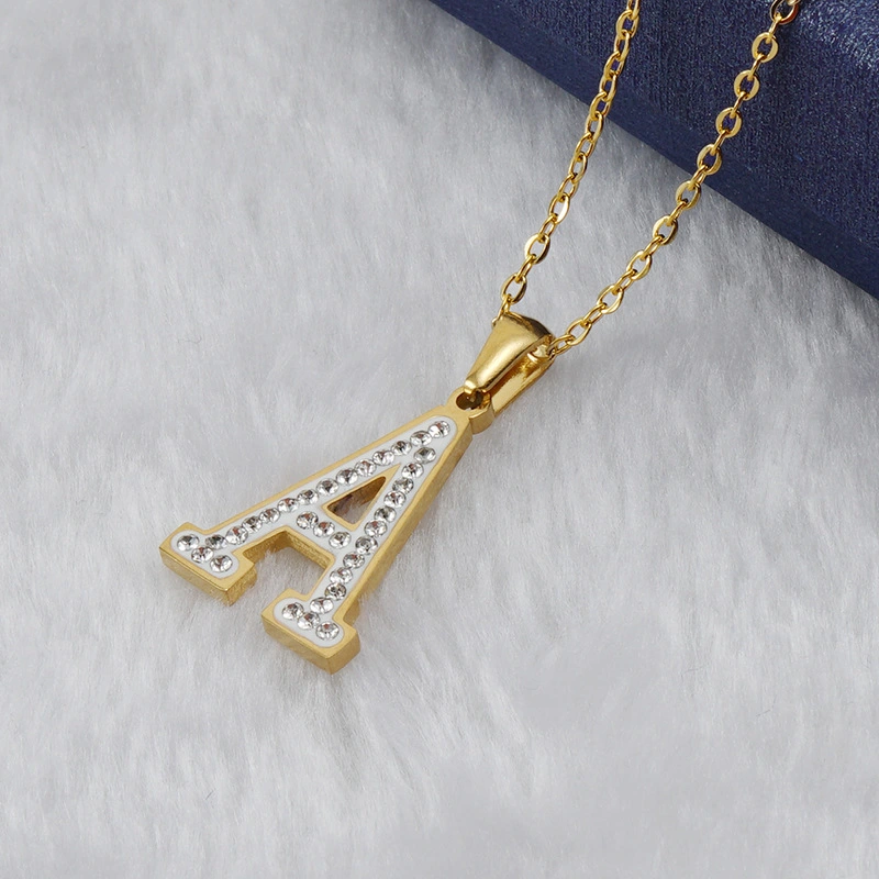 Stainless Steel Diamond Letter Necklace Women 18K Gold Beauty Fashion