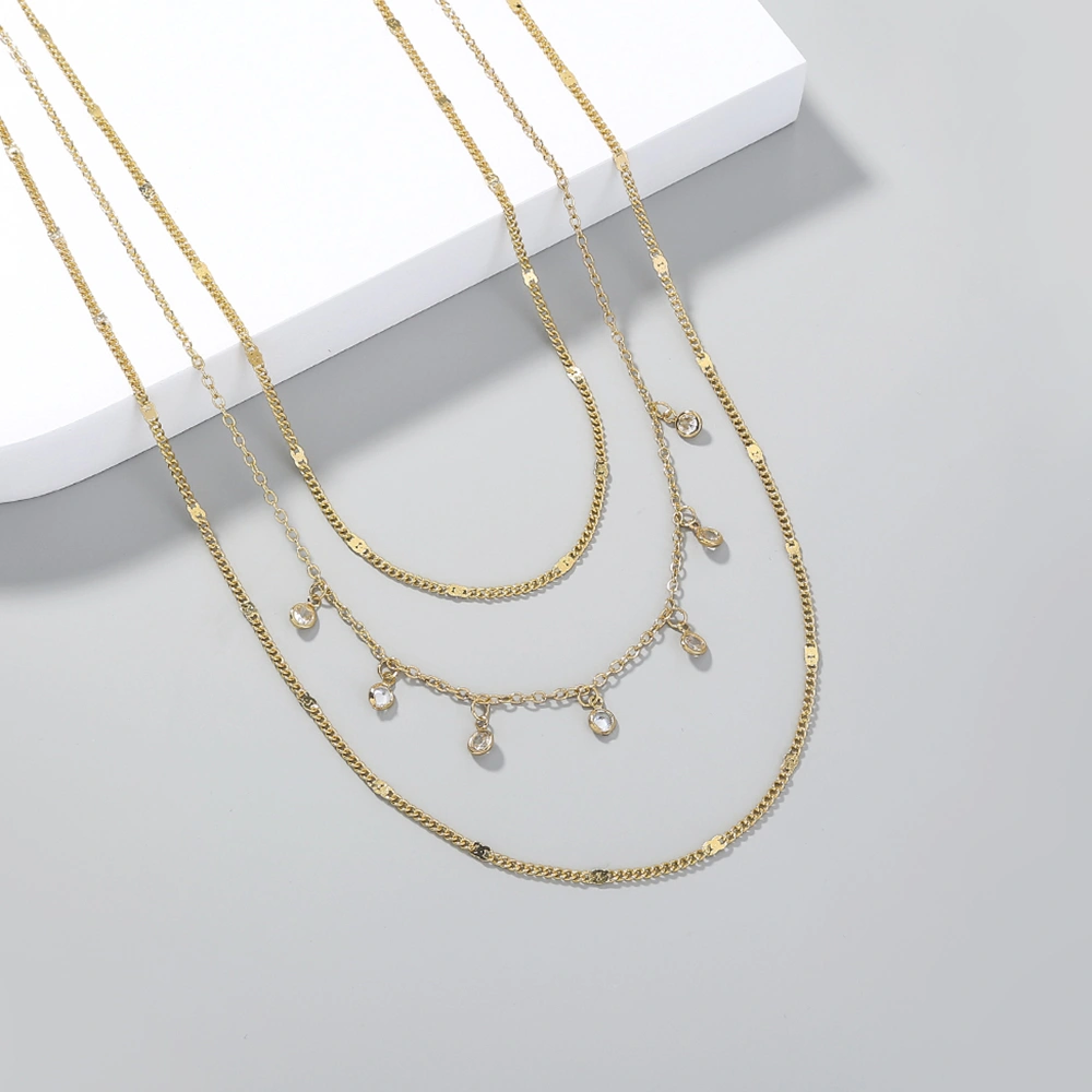 Unusual multi-layer necklace with micro-zircon necklace