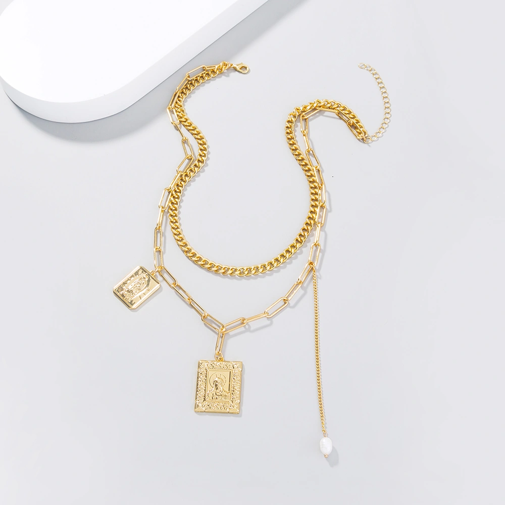 Multi-layer necklace with Alloy Tag