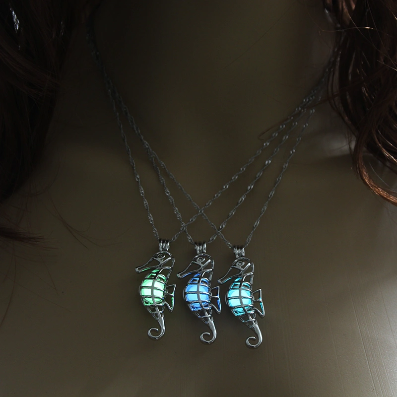 Glow-in-the-dark seahorse hollowed out DIY necklace