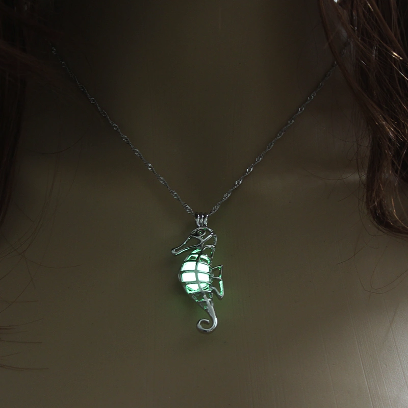Glow-in-the-dark seahorse hollowed out DIY necklace